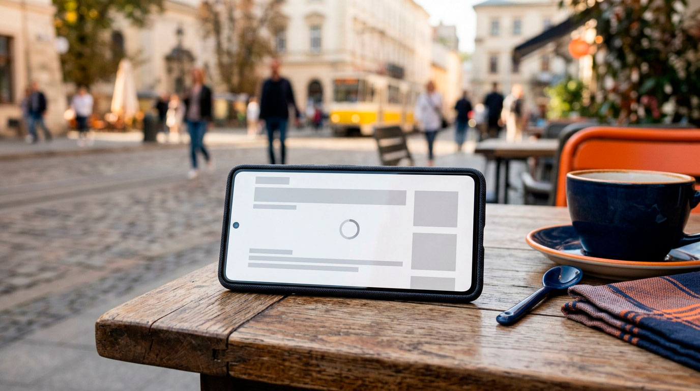 Móvil mostrando una página web que tarda en cargar